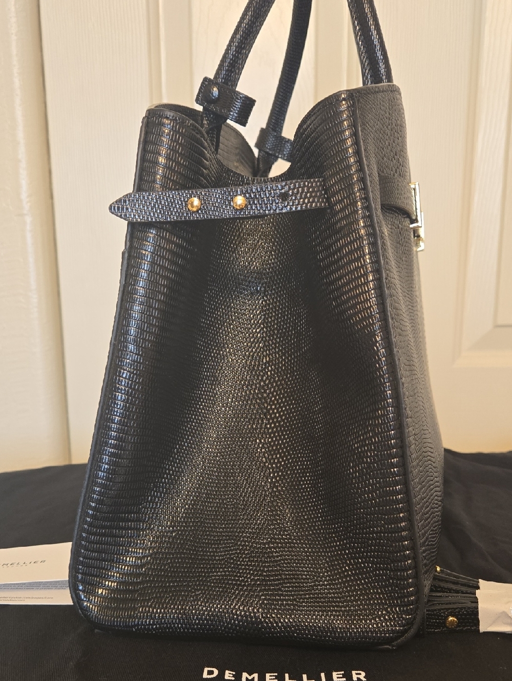 DeMellier "The Hudson" Black Lizard Effect Leather with Gold Hardware NWT - Picture 3 of 9